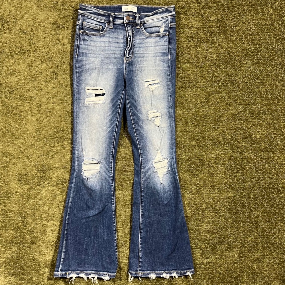 BKE Parker Flare Jeans Womens 26 Blue High Rise Distressed Ripped Denim